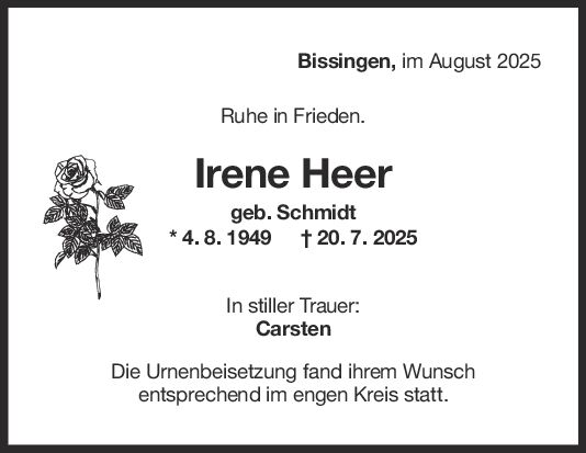 Trauer Irene Heer