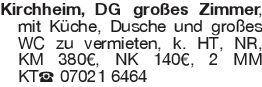 Kirchheim, DG großes Zimm