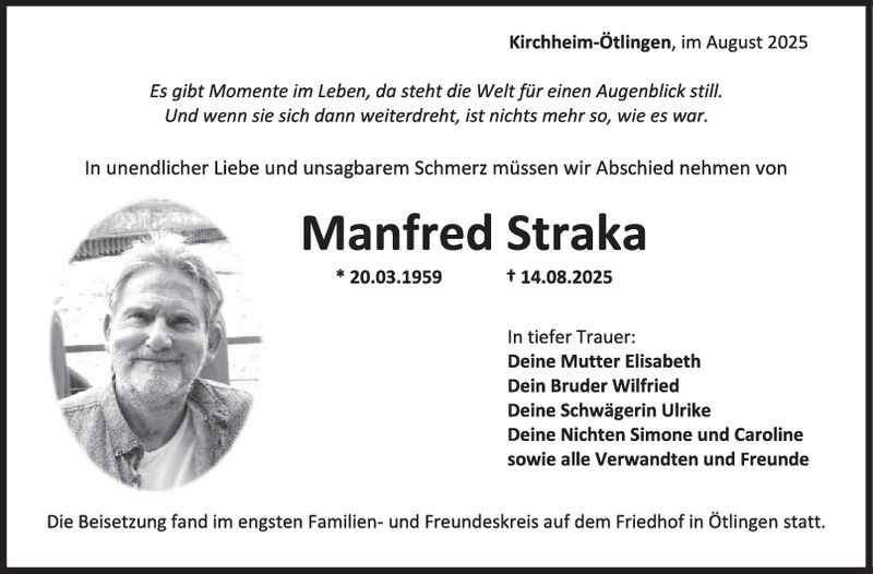 Trauer Manfred Straka