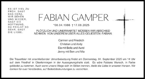 Trauer Fabian Gamper