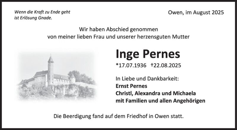 Trauer Inge Pernes