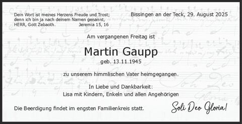 Trauer Martin Gaupp