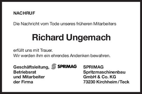 Nachruf Richard Ungemach