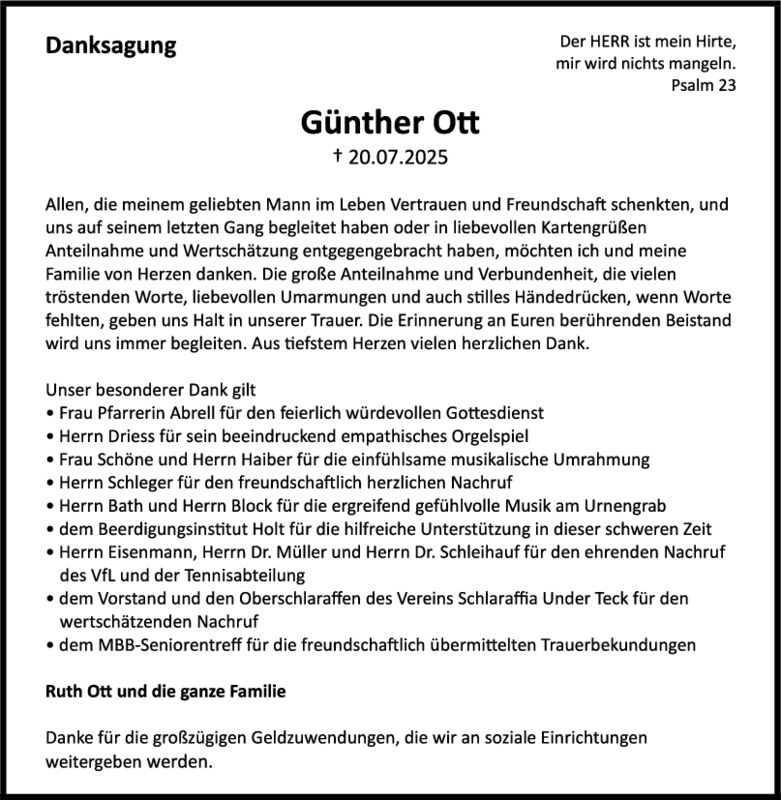 Danksagung Günther Ott