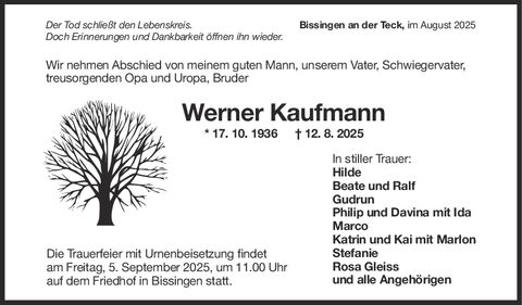 Trauer Werner Kaufmann