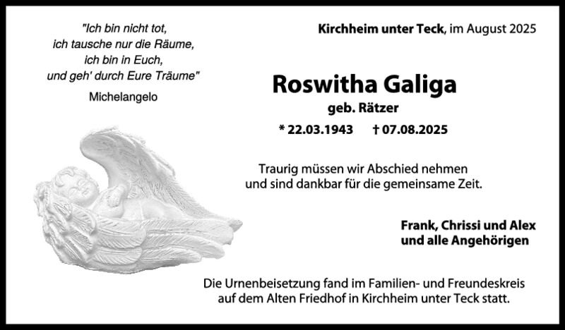 Trauer Roswitha Galiga