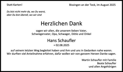 Danksagung Hans Schaufler