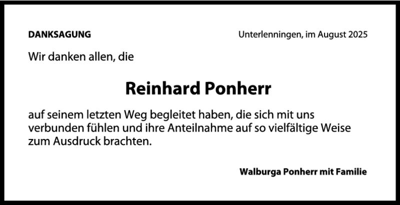 Danksag. Reinhard Ponherr