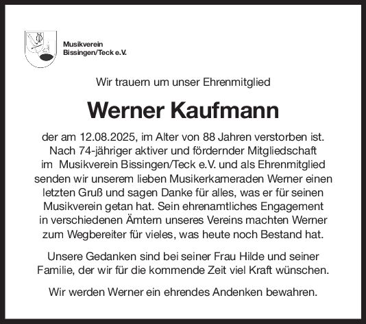 Nachruf Werner Kaufmann