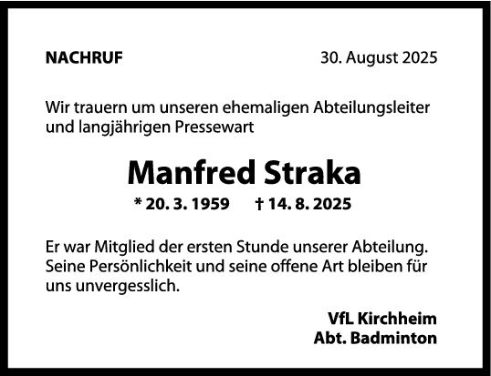 Nachruf Manfred Straka