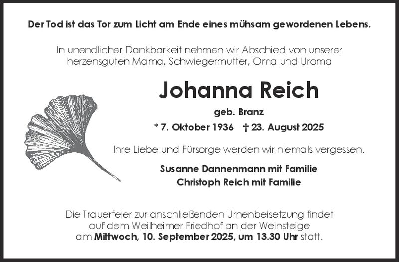 Trauer Johanna Reich