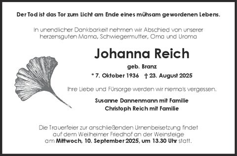 Trauer Johanna Reich