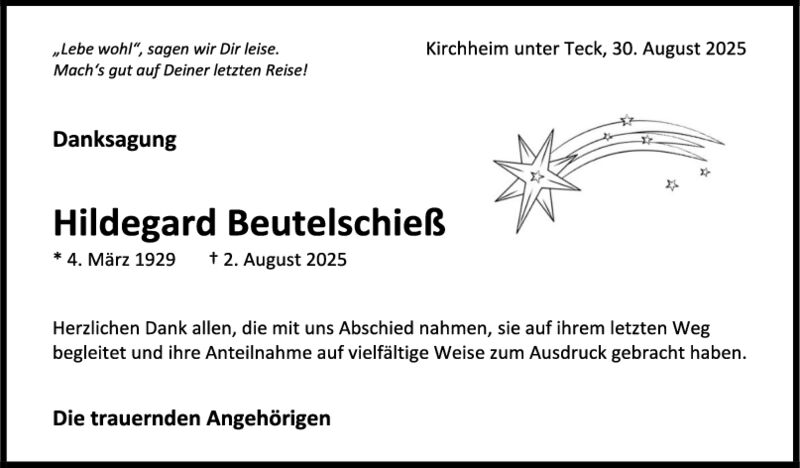 Danksagung Hildegard Beutelschieß