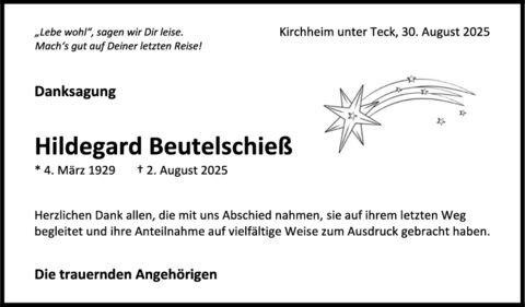 Danksagung Hildegard Beutelschieß