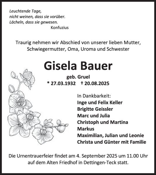Trauer Gisela Bauer