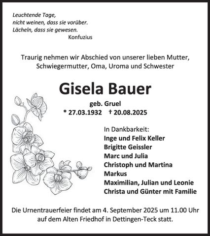 Trauer Gisela Bauer