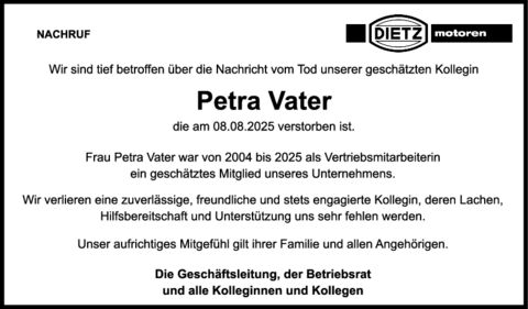 Nachruf Petra Vater
