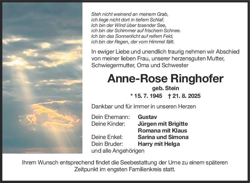Trauer Anne-Rose Ringhofer