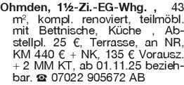 Ohmden, 1½-Zi.-EG-Whg. ,