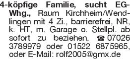 4-köpfige Familie, sucht