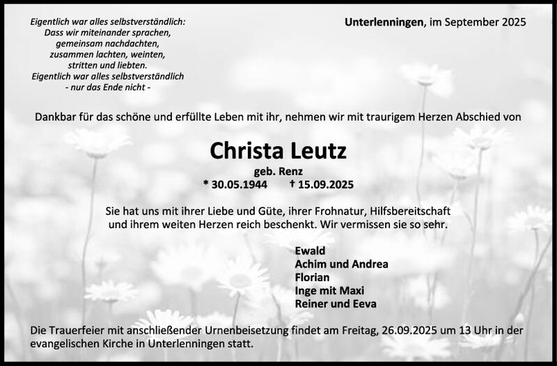 Trauer Christa Leutz