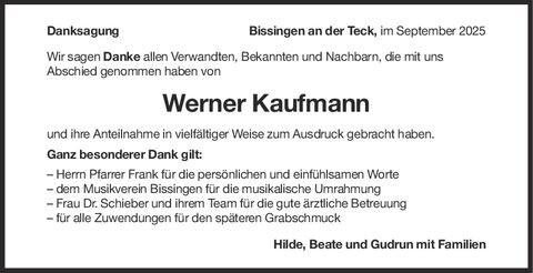 Danksagung Werner Kaufmann