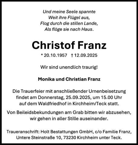 Trauer Christof Franz