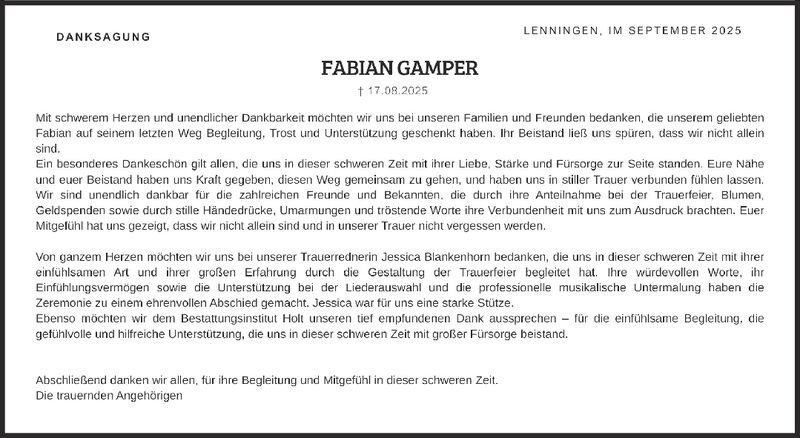 Danksagung Fabian Gamper