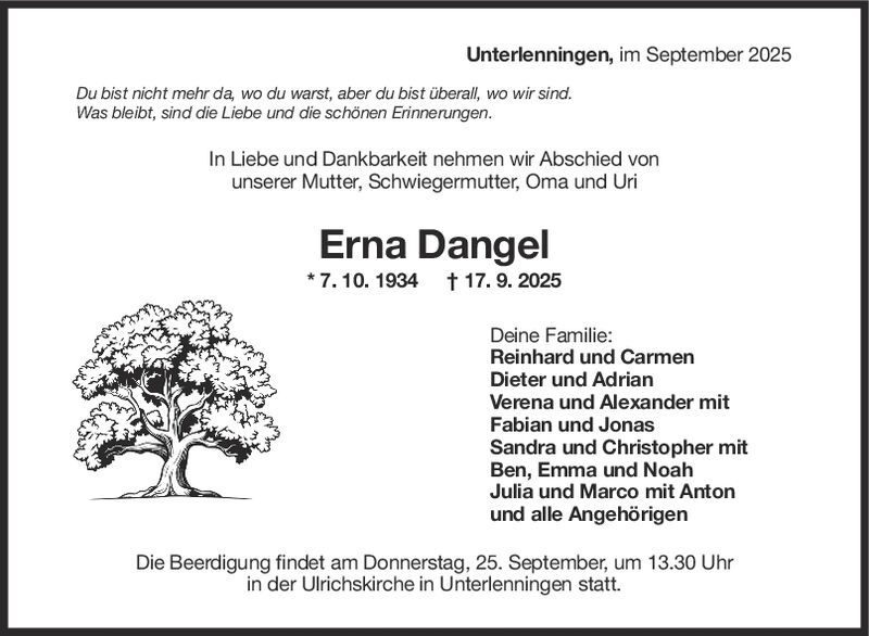 Trauer Erma Dangel