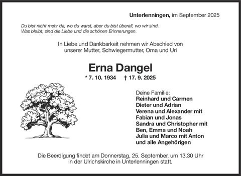 Trauer Erma Dangel