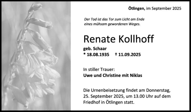 Trauer Renate Kollhoff