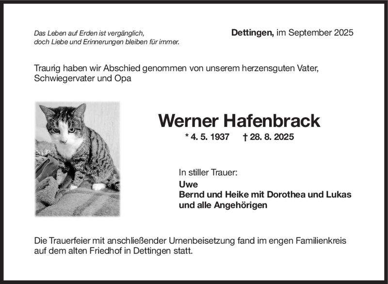 Trauer Werner Hafenbrack