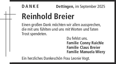 Danksagung Reinhold Breier