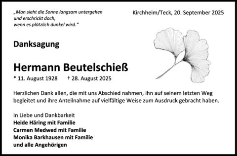 Danksagung Hermann Beutelschieß