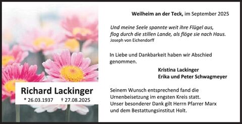 Trauer Richard Lackinger