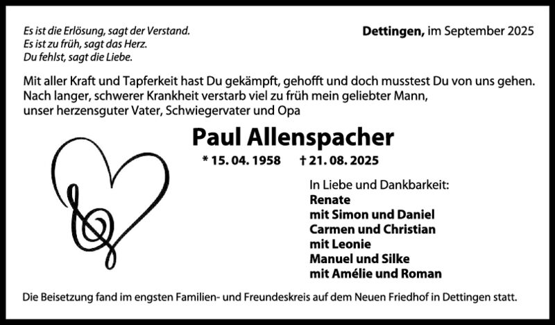 Trauer Paul Allenspacher