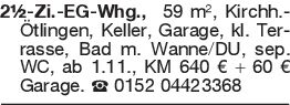 2½-Zi.-EG-Whg., 59 m², Ki