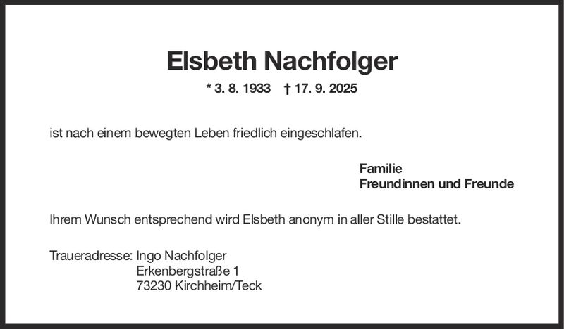 Trauer Elsbeth Nachfolger