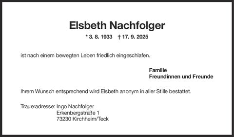Trauer Elsbeth Nachfolger