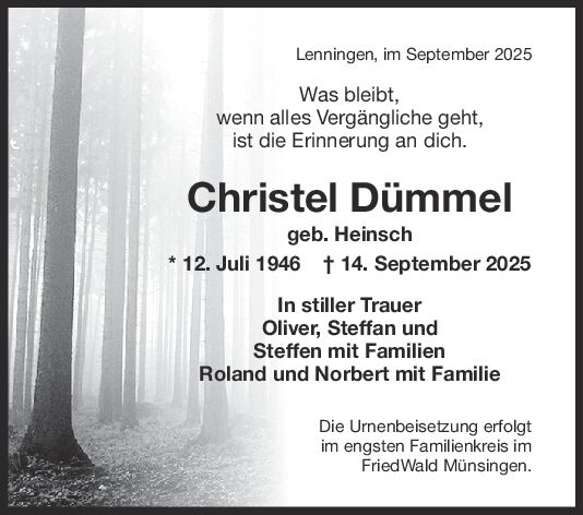 Trauer Christel Dümmel