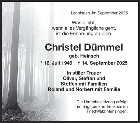 Trauer Christel Dümmel