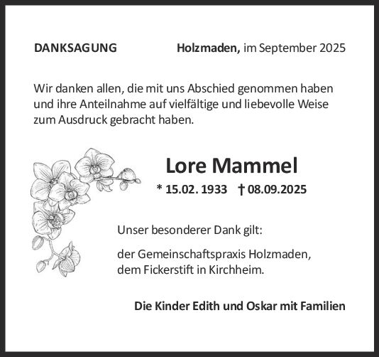 Danksagung Lore Mammel