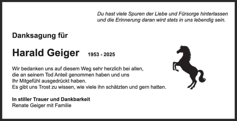 Danksagung Harald Geiger