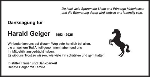Danksagung Harald Geiger