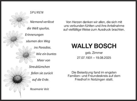 Danksagung Wally Bosch
