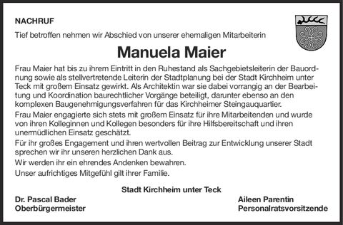 Nachruf Manuela Maier