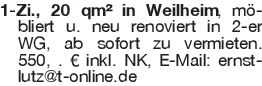 1-Zi., 20 qm² in Weilheim