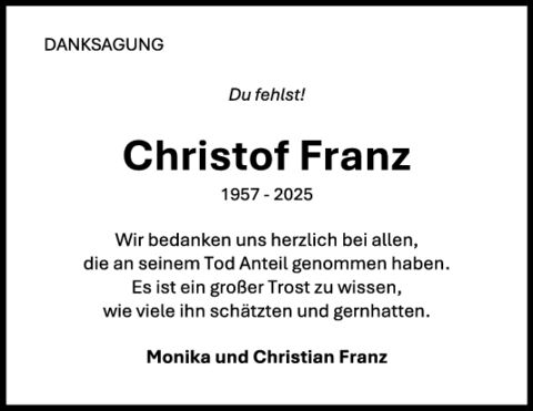 Danksagung Christof Franz Danksagung Christof Franz