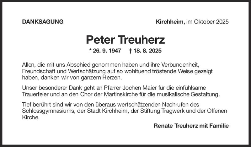 Danksagung Peter Treuherz Danksagung Peter Treuherz