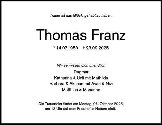 Trauer Thomas Franz Trauer Thomas Franz